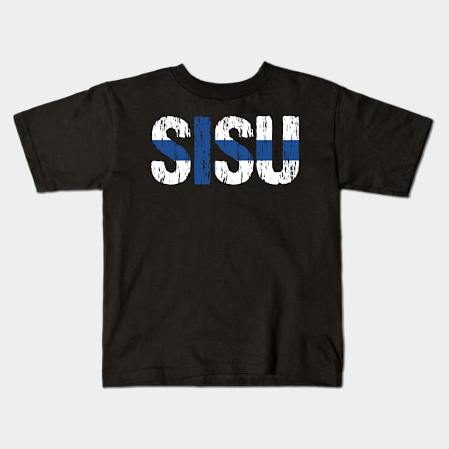 Sisu Finnish Flag Distressed Kids T-Shirt by Nirvanibex